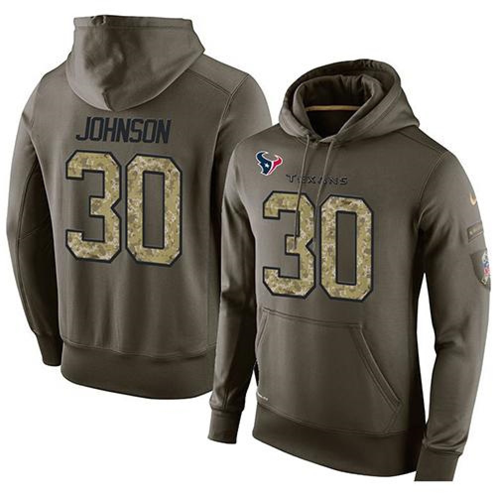 NFL Men'sHouston Texans #30 Kevin Johnson Stitched Green Olive Salute To Service KO Performance Hoodie