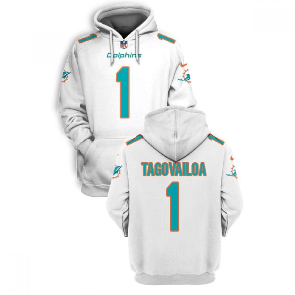 Men's Miami Dolphins #1 Tua Tagovailoa 2021 White Pullover Hoodie