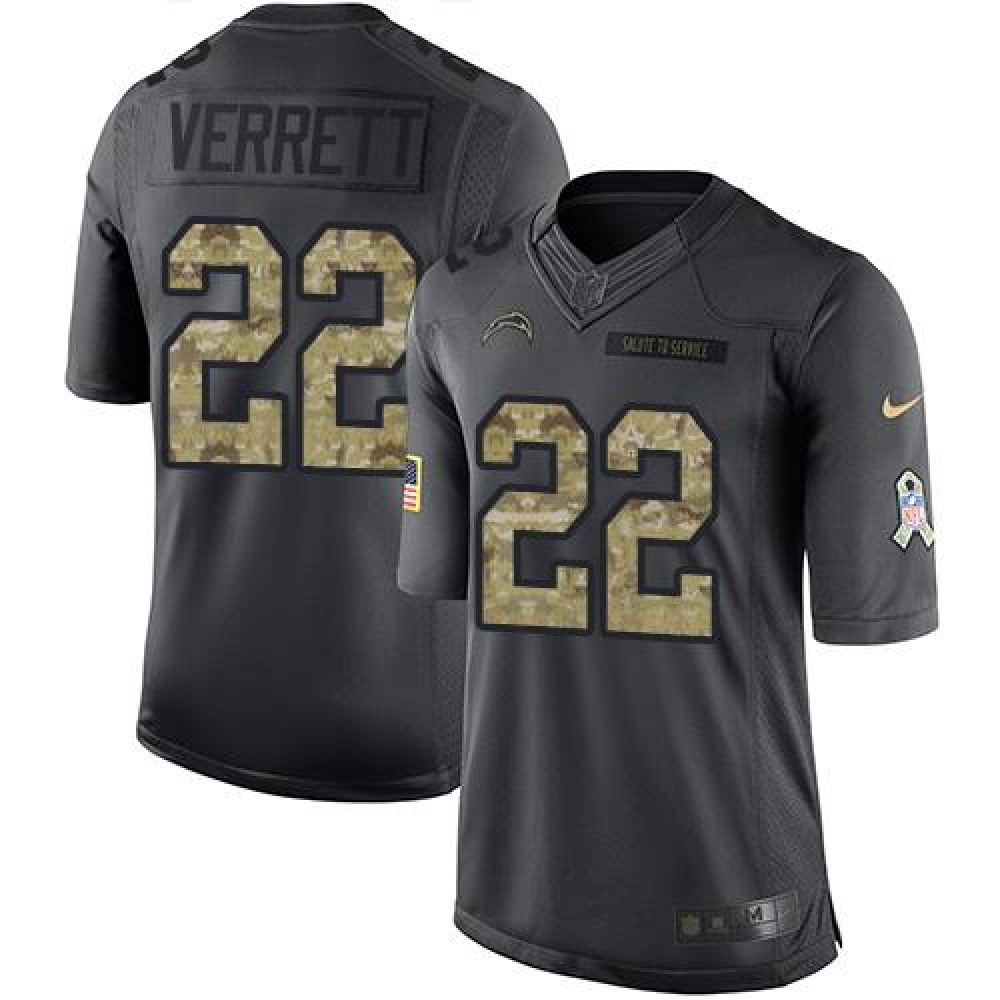 Chargers #22 Jason Verrett Black Youth Stitched NFL Limited 2016 Salute to Service Jersey