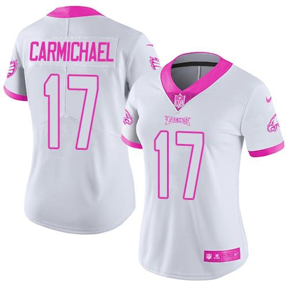 Eagles #17 Harold Carmichael White/Pink Women's Stitched NFL Limited Rush Fashion Jersey