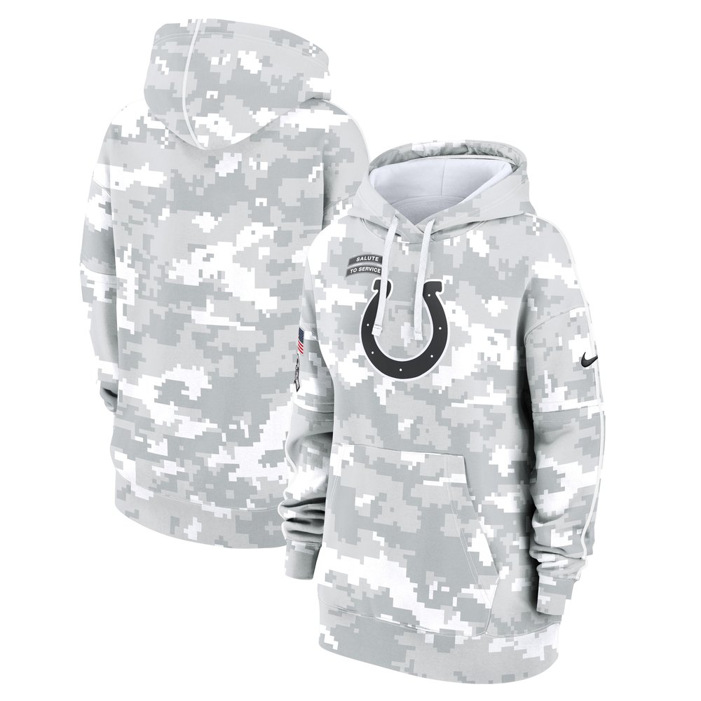 Women's Indianapolis ColtsArctic Camo 2024 Salute To Service Club Fleece Pullover Hoodie