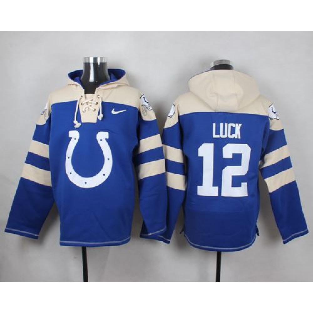 Colts #12 Andrew Luck Royal Blue Player Pullover NFL Hoodie