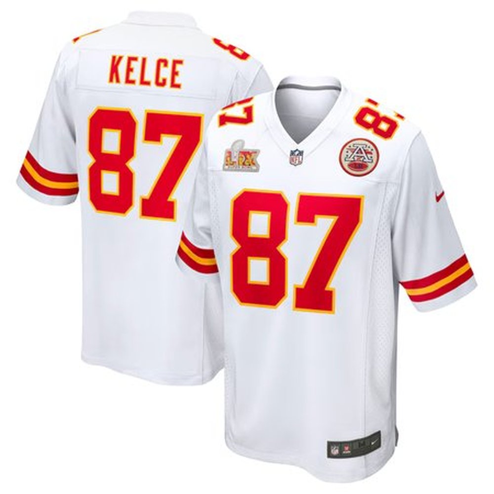 Men's Kansas City Chiefs #87 Travis KelceWhite Super Bowl LIX Game Jersey