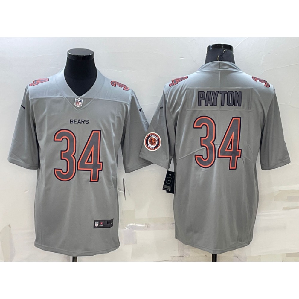 Men's Chicago Bears #34 Walter Payton Grey With Patch Atmosphere Fashion Stitched Jersey