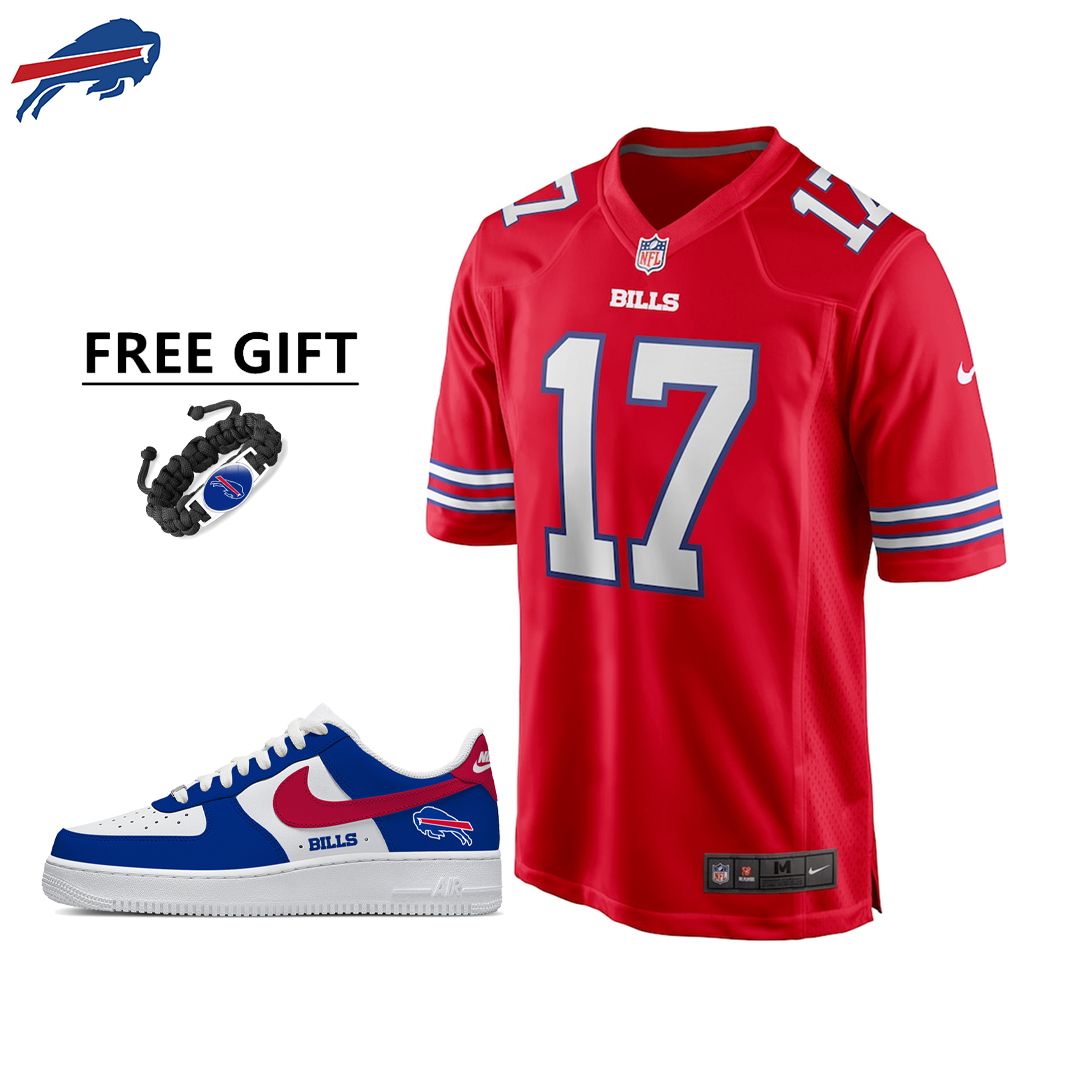 🔥Combo Sale - Buffalo Bills Josh Allen Nike Red Alternate Game Jersey & Air Force 1 Low Team Sneakers