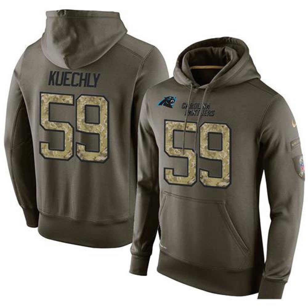 NFL Men'sCarolina Panthers #59 Luke Kuechly Stitched Green Olive Salute To Service KO Performance Hoodie