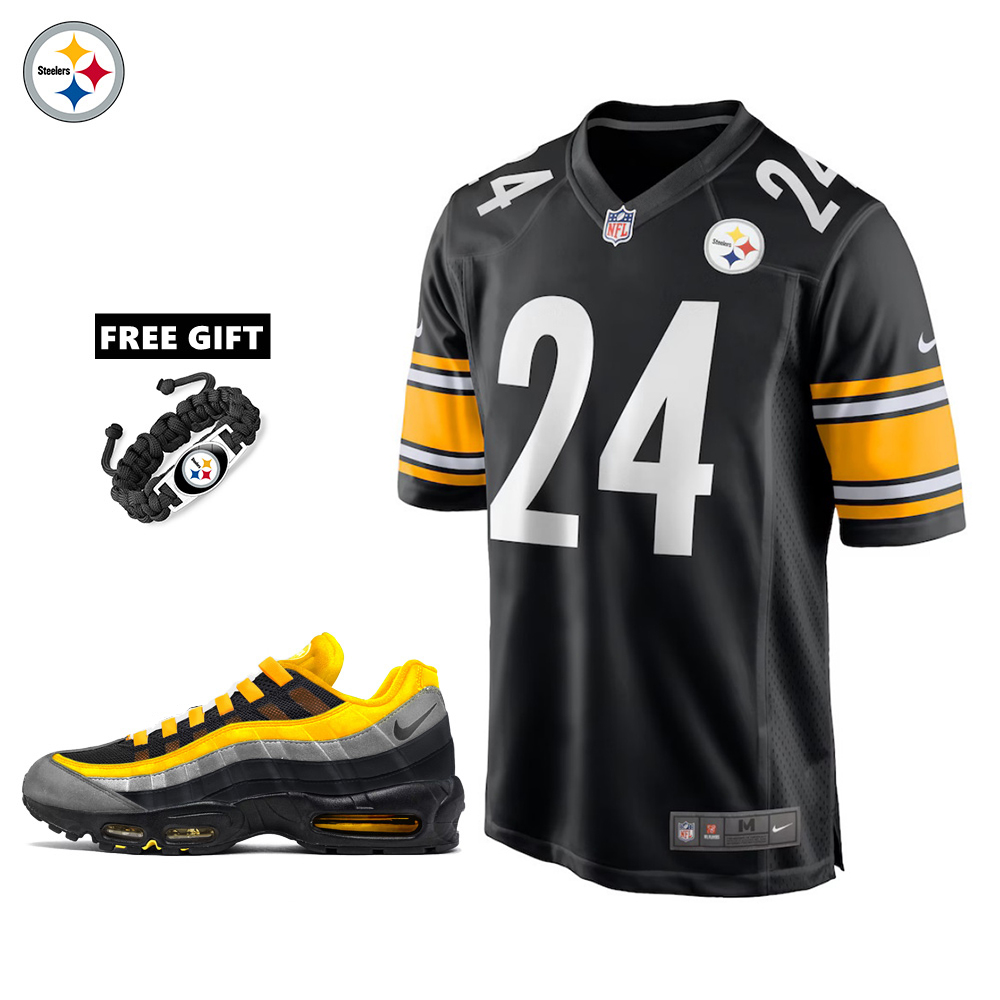 🔥Combo Sale - Pittsburgh Steelers Joey Porter Jr. Nike Black Game Jersey & Air Max 95 Team Color Sneakers