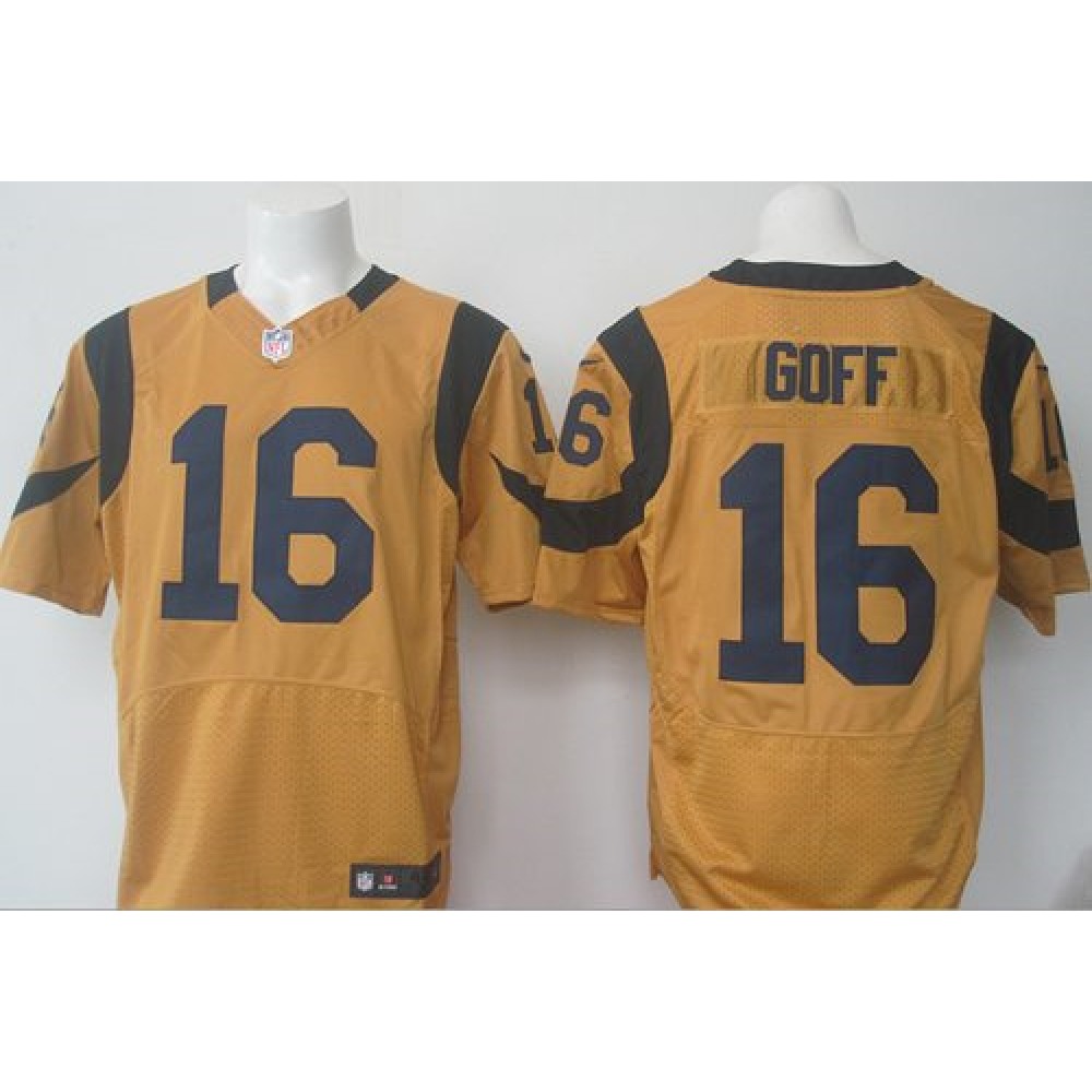 Rams #16 Jared Goff Gold Men's Stitched NFL Elite Rush Jersey