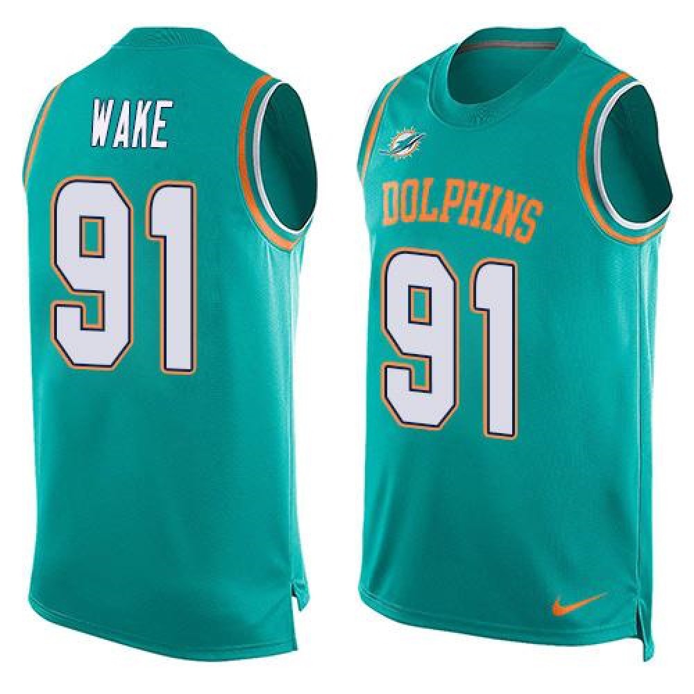 Dolphins #91 Cameron Wake Aqua Green Team Color Men's Stitched NFL Limited Tank Top Jersey