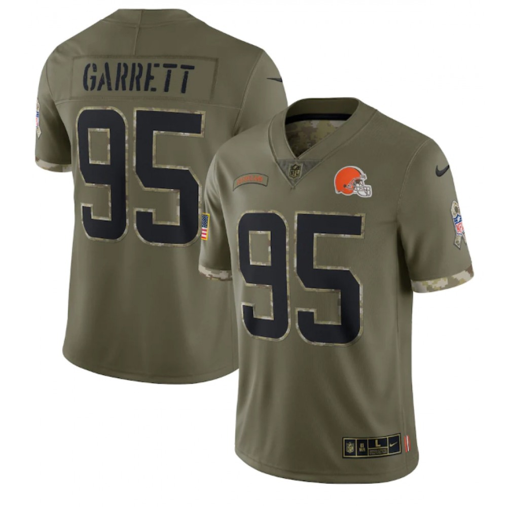 Men's Cleveland Browns #95 Myles Garrett Olive 2022 Salute To Service Limited Stitched Jersey