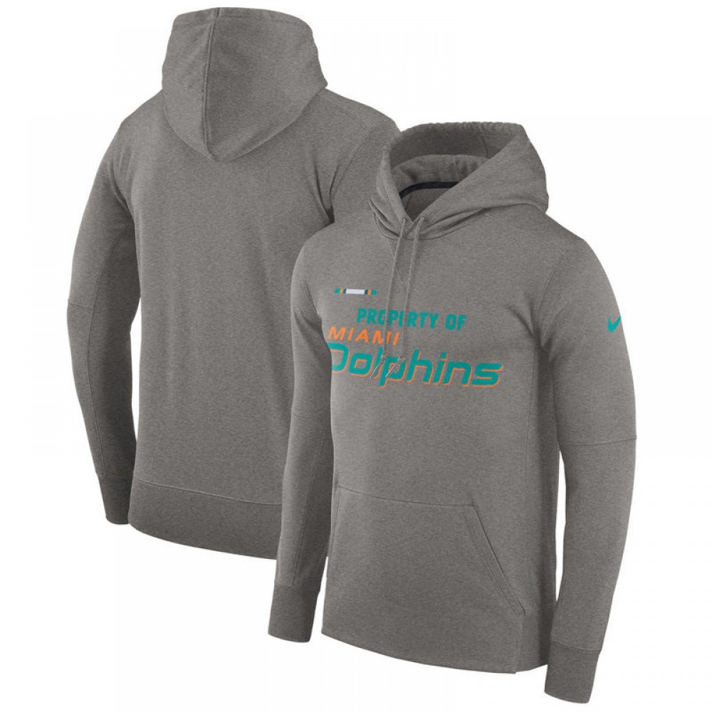 Men's Miami DolphinsHeather Gray Sideline Property Of Performance Pullover Hoodie