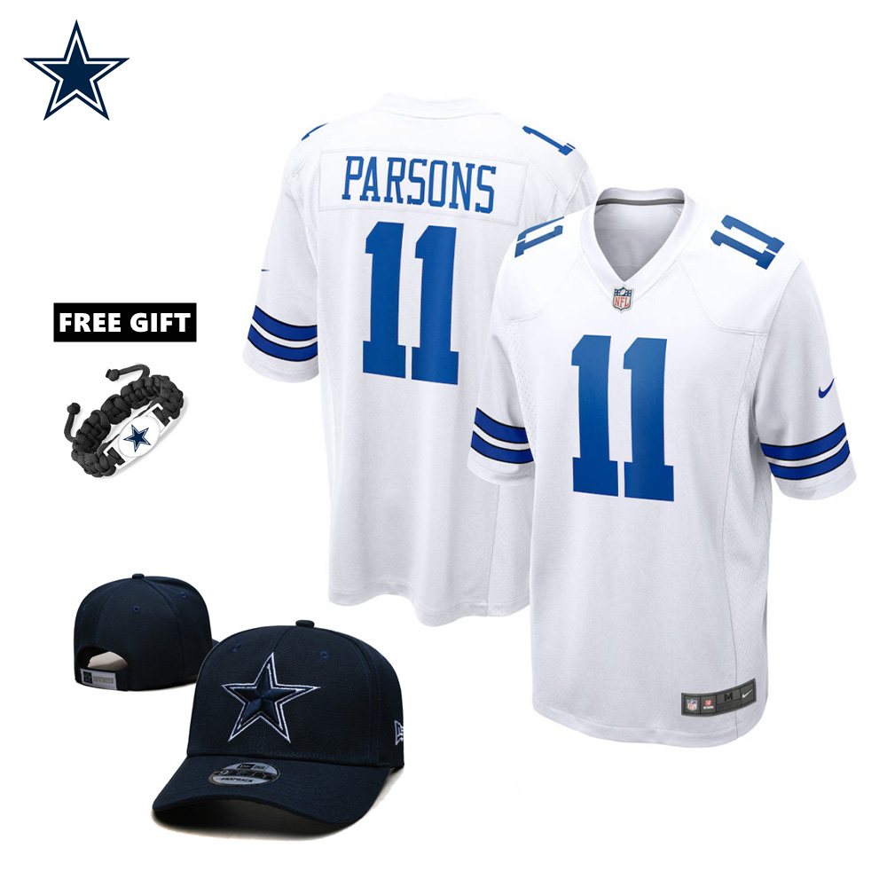 🔥Combo Sale - Dallas Cowboys Micah Parsons Nike White Game Jersey & New Era Navy Main 9FIFTY Adjustable Hat