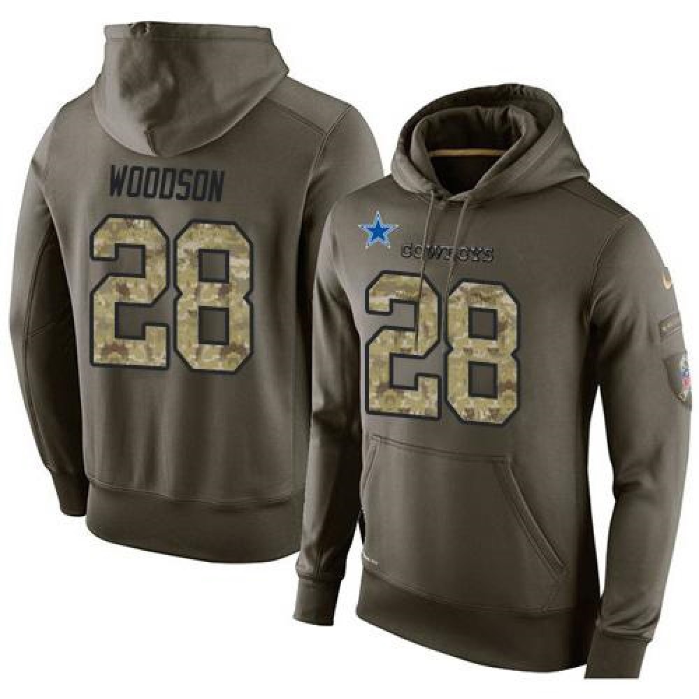 NFL Men'sDallas Cowboys #28 Darren Woodson Stitched Green Olive Salute To Service KO Performance Hoodie