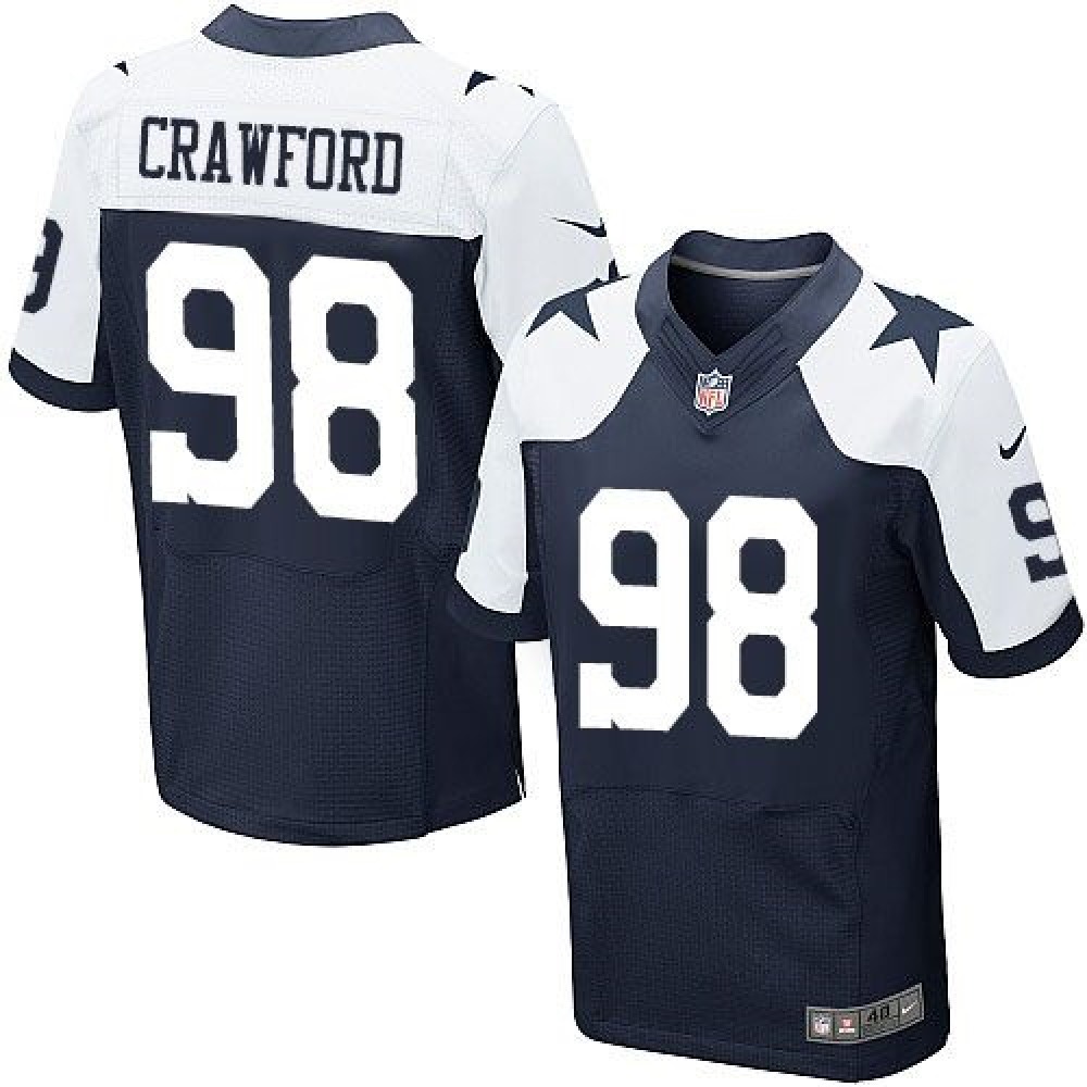 Cowboys #98 Tyrone Crawford Navy Blue Thanksgiving Throwback Men's Stitched NFL Elite Jersey