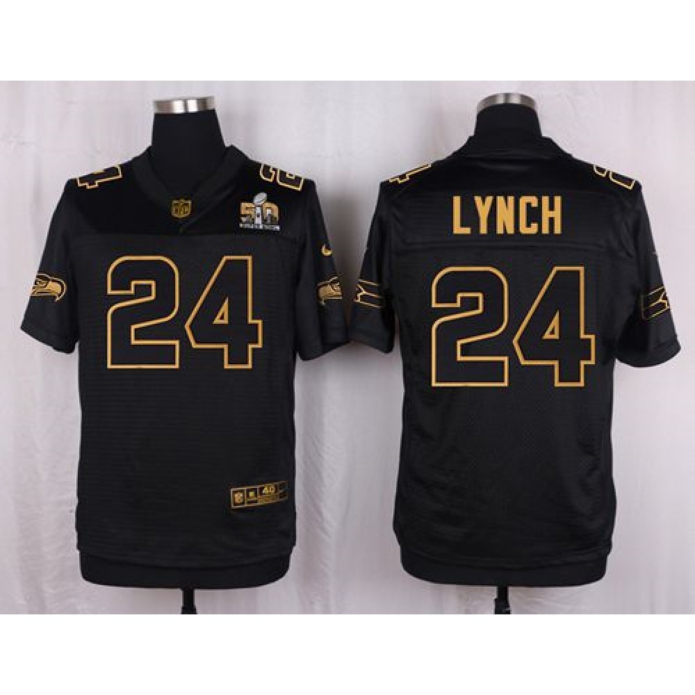 Seahawks #24 Marshawn Lynch Black Men's Stitched NFL Elite Pro Line Gold Collection Jersey
