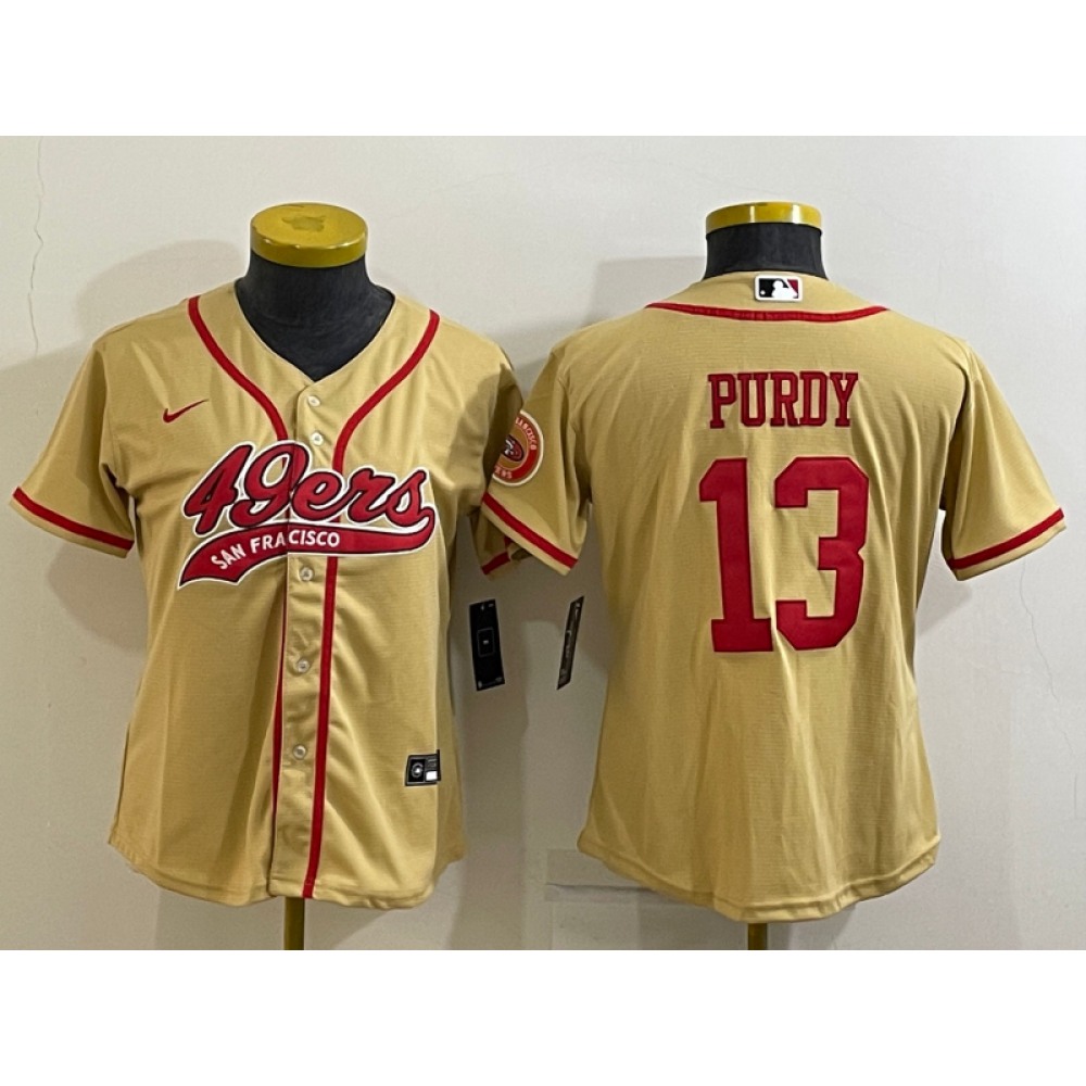 Women's San Francisco 49ers #13 Brock Purdy Gold With Patch Cool Base Stitched Baseball Jersey(Run Small)