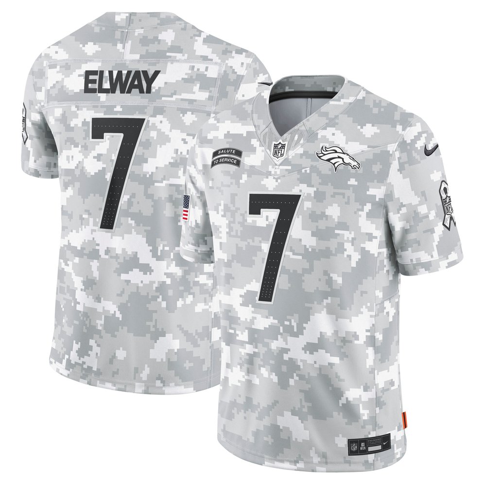 Men's Denver Broncos John ElwayArctic Camo 2024 Salute to Service Retired Player Limited Jersey