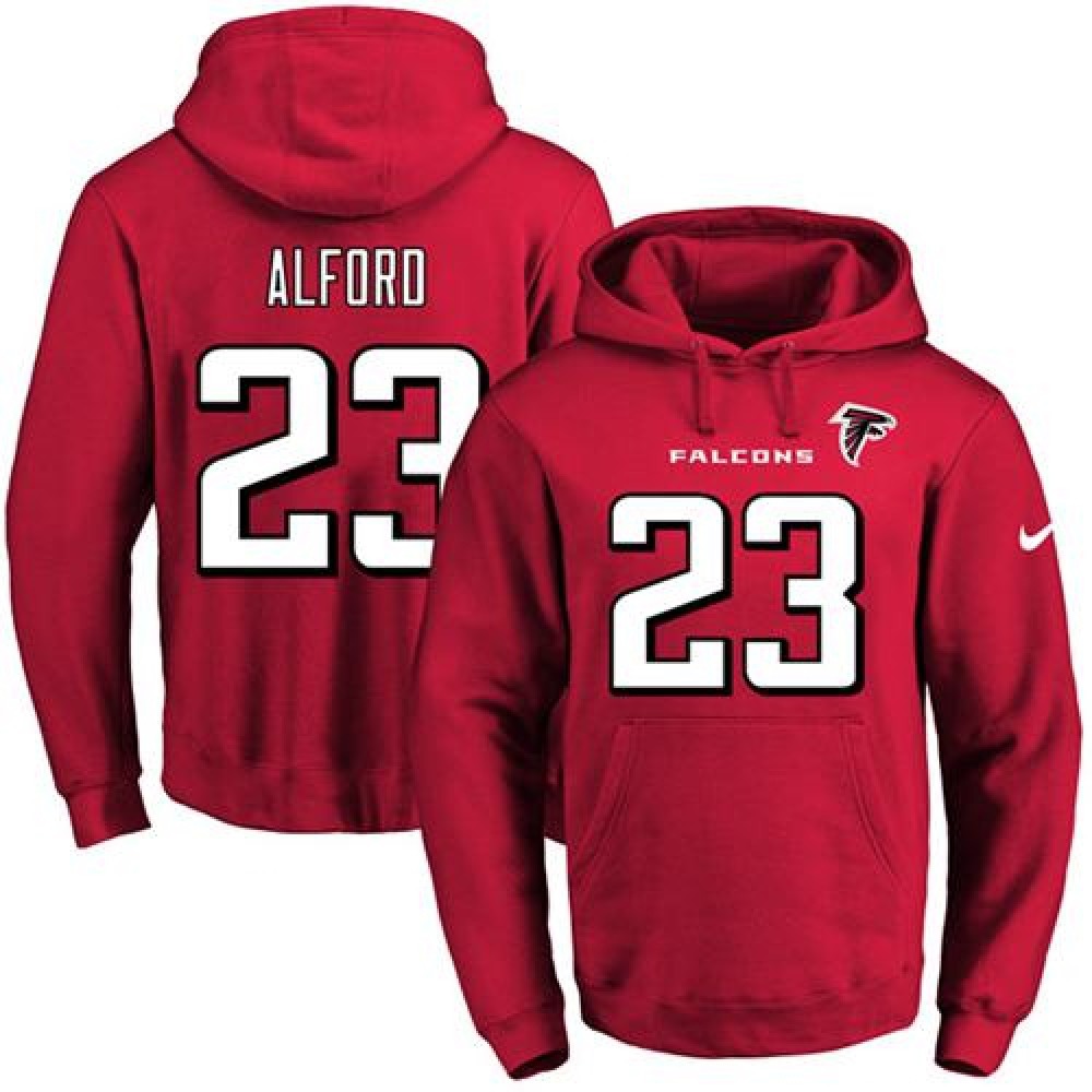 Falcons #23 Robert Alford Red Name & Number Pullover NFL Hoodie