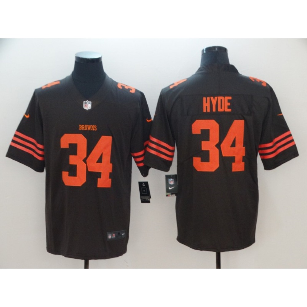 Men's Cleveland Browns #34 Carlos Hyde Brown Color Rush Limited Stitched NFL Jersey