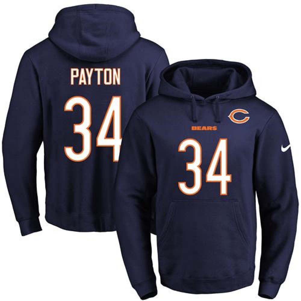 Bears #34 Walter Payton Navy Blue Name & Number Pullover NFL Hoodie