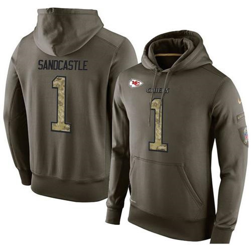NFL Men'sKansas City Chiefs #1 Leon Sandcastle Stitched Green Olive Salute To Service KO Performance Hoodie