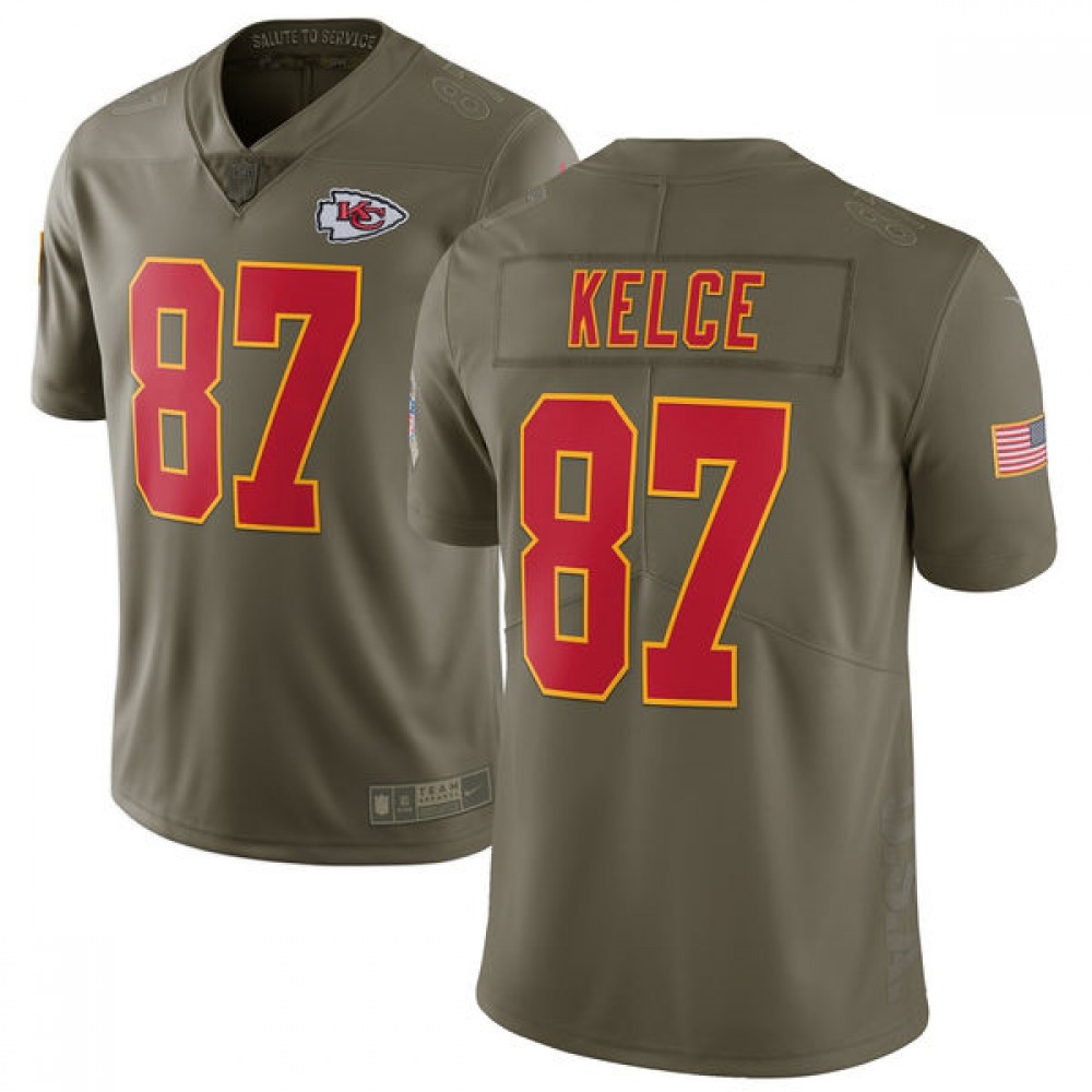 YouthKansas City Chiefs #87 Travis Kelce Olive Salute To Service Limited Stitched NFL Jersey