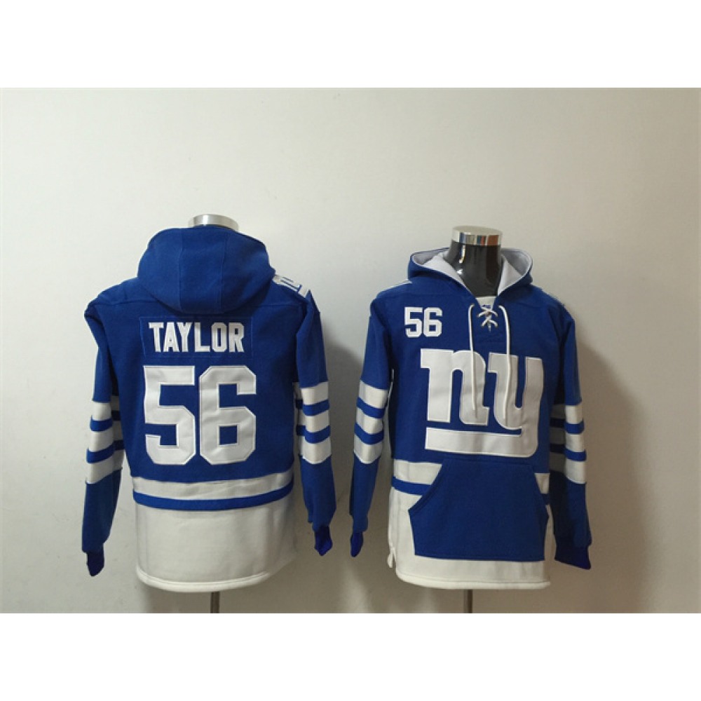 Men's New York Giants #56 Lawrence Taylor Blue/WhiteLace-Up Pullover Hoodie