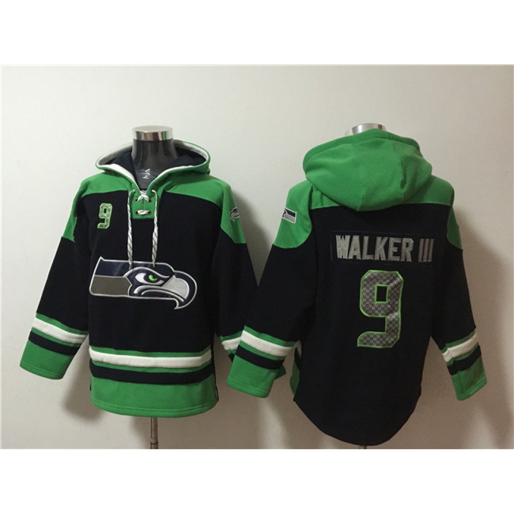 Men'sSeattle Seahawks #9 Kenneth Walker III Black Ageless Must-Have Lace-Up Pullover Hoodie