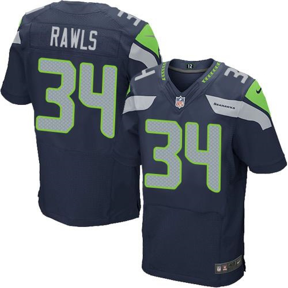 Seahawks #34 Thomas Rawls Steel Blue Team Color Men's Stitched NFL Elite Jersey