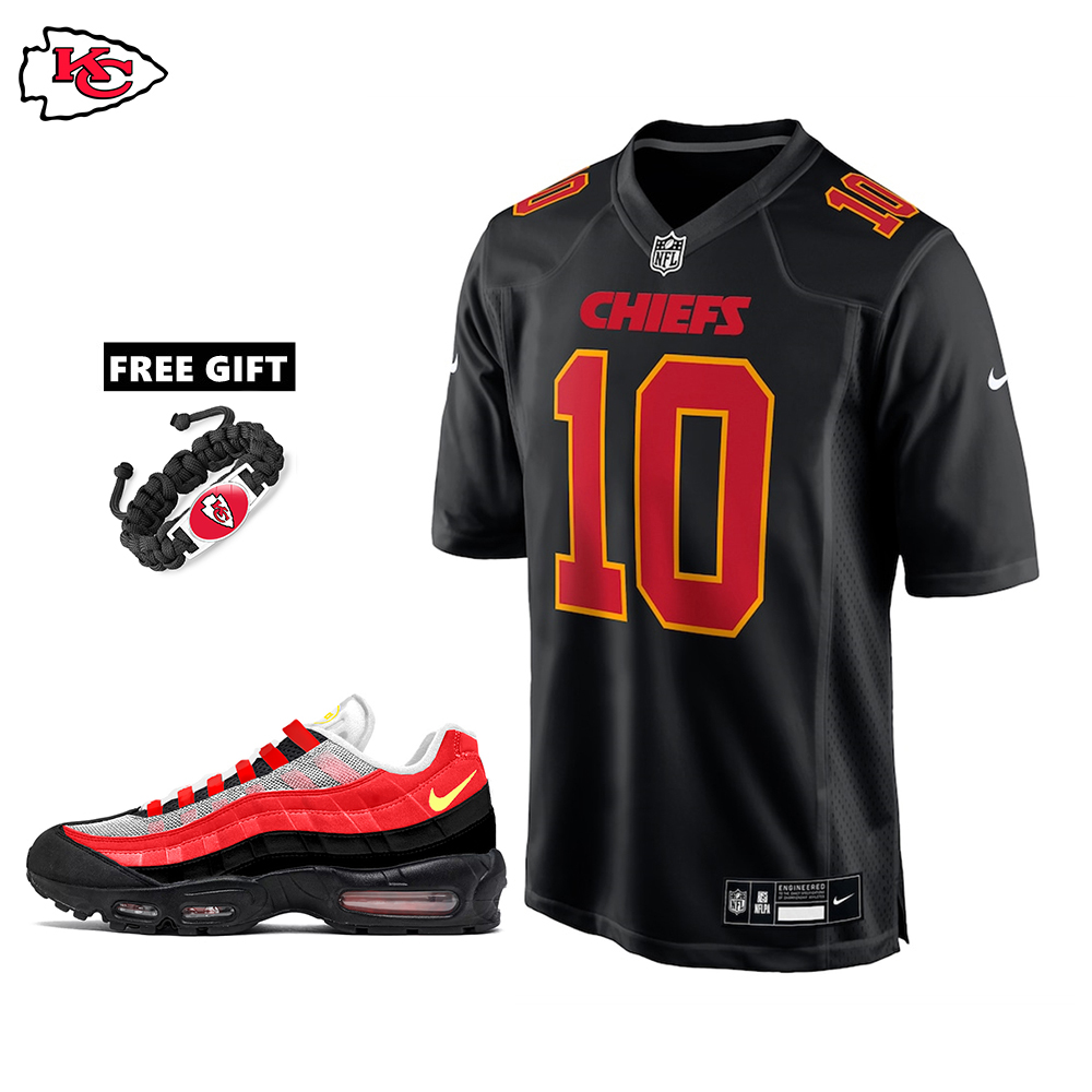 🔥Combo Sale - Kansas City Chiefs Isiah Pacheco Nike Carbon Black Game Jersey & Air Max 90 Classic Sneakers