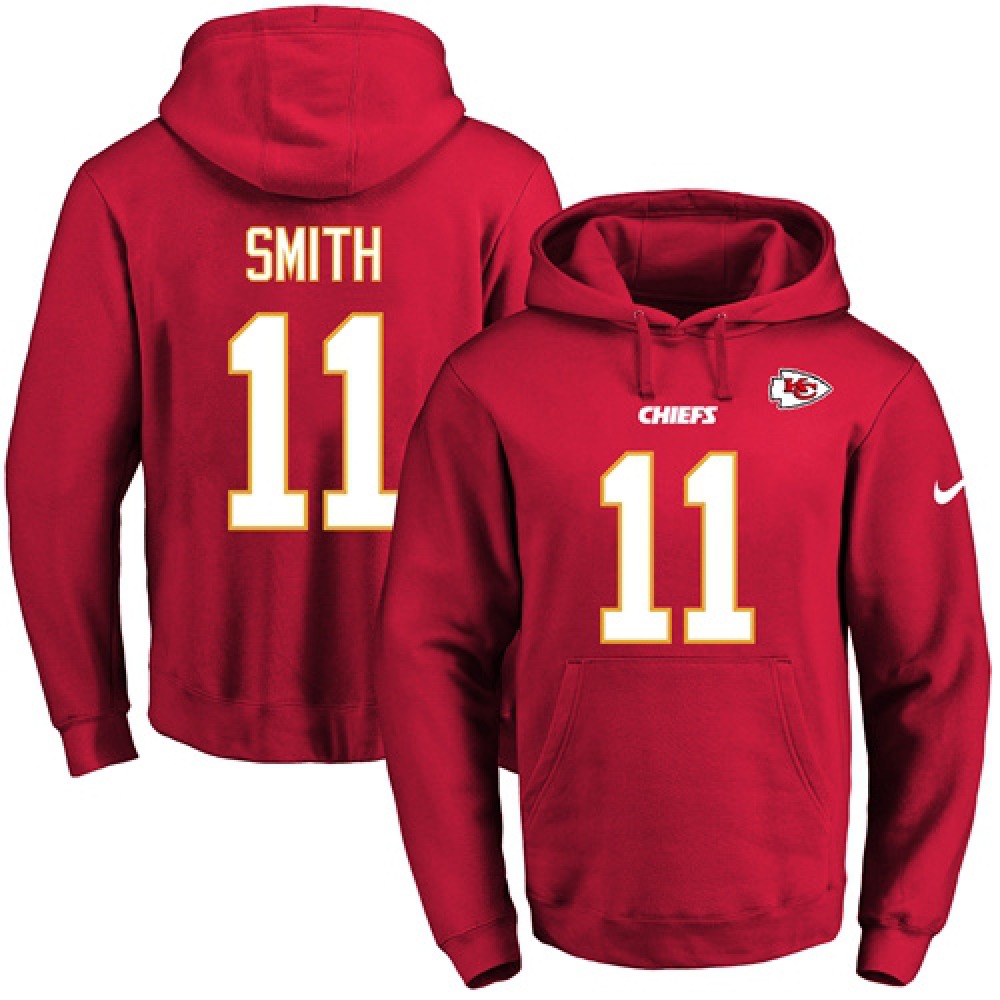 Chiefs #11 Alex Smith Red Name & Number Pullover NFL Hoodie