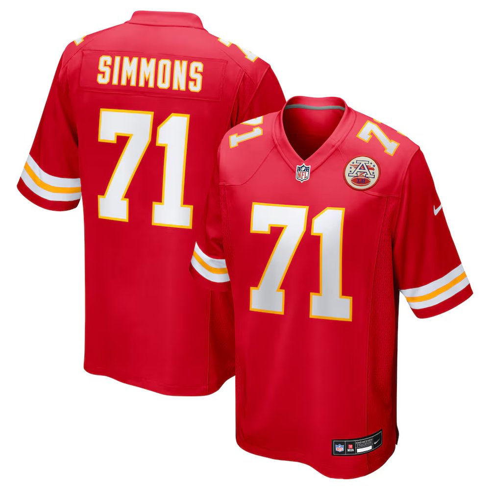 Youth Kansas City Chiefs #71 Josh Simmons Nike Red 2025 NFL Draft First Round Pick Game Jersey