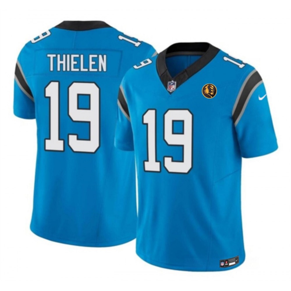 Men's Carolina Panthers #19 Adam Thielen Blue 2023 F.U.S.E. With John Madden Patch Vapor Limited Stitched Football Jersey