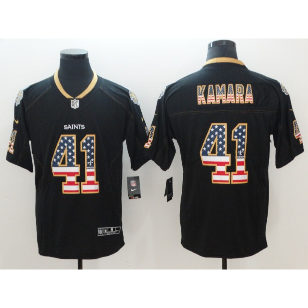 Men'sSaints #41 Alvin Kamara Black 2018 USA Flag Color Rush Limited Fashion NFL Stitched Jersey