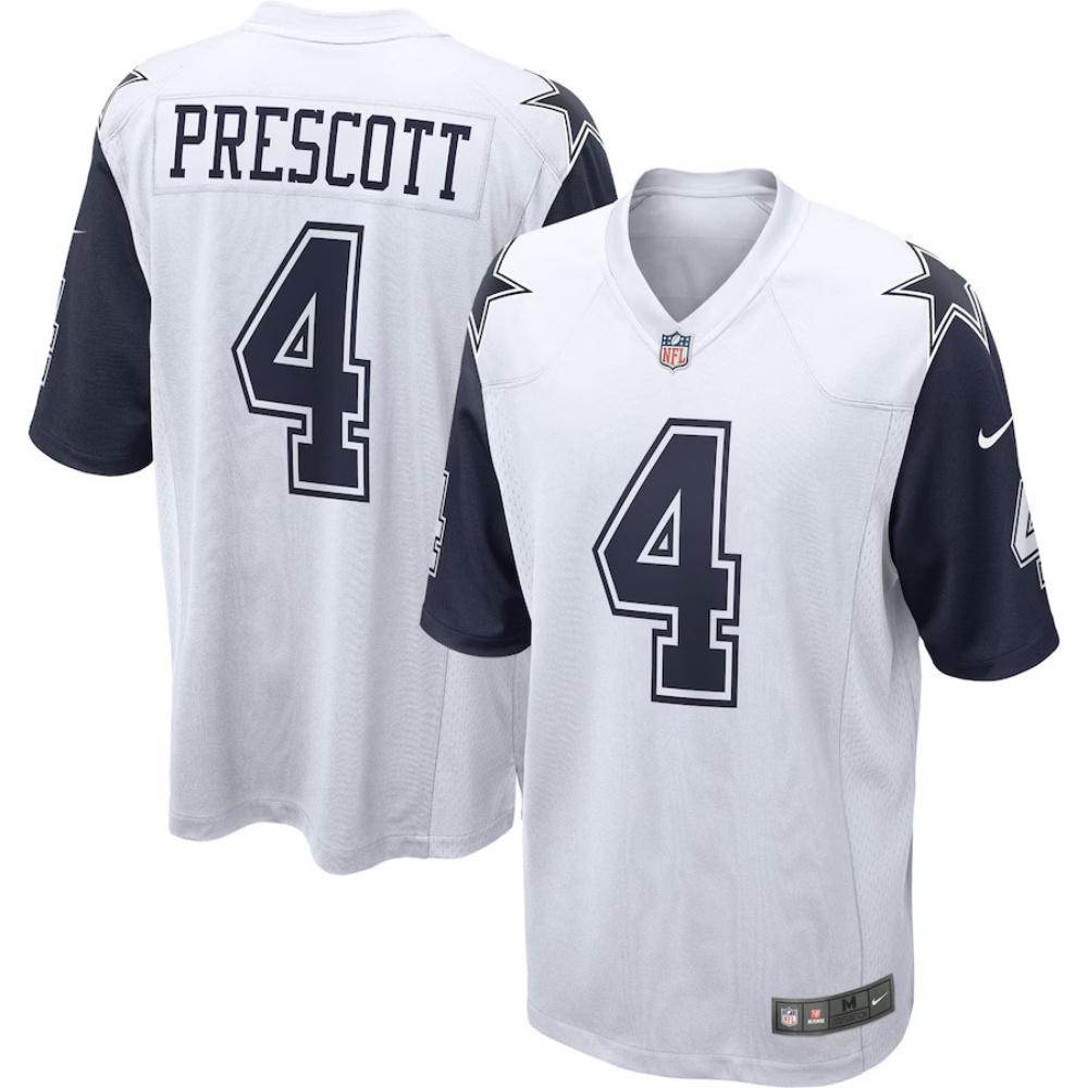 🔥Combo Sale - Dallas Cowboys Dak Prescott Nike White Alternate Game Jersey & New Era Navy Main 9FIFTY Adjustable Hat