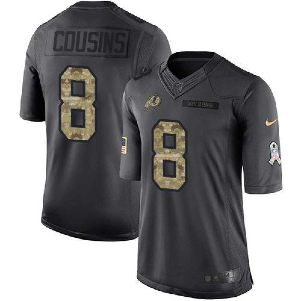 Redskins #8 Kirk Cousins Black Youth Stitched NFL Limited 2016 Salute to Service Jersey