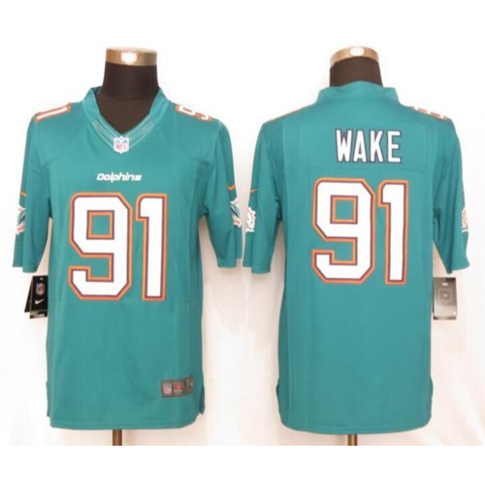Dolphins #91 Cameron Wake Aqua Green Team Color Men's Stitched NFL Limited Jersey