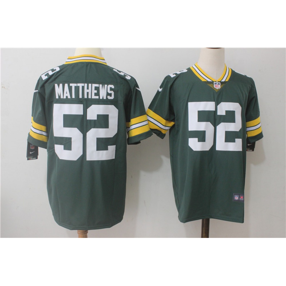 Men'sGreen Bay Packers #52 Clay Matthews Green Team Color Stitched NFL Vapor Untouchable Limited Jersey