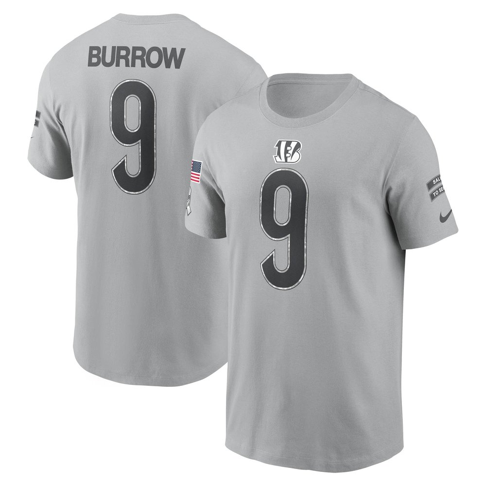 Men's Cincinnati Bengals Joe BurrowGray 2024 Salute To Service Name & Number T-Shirt