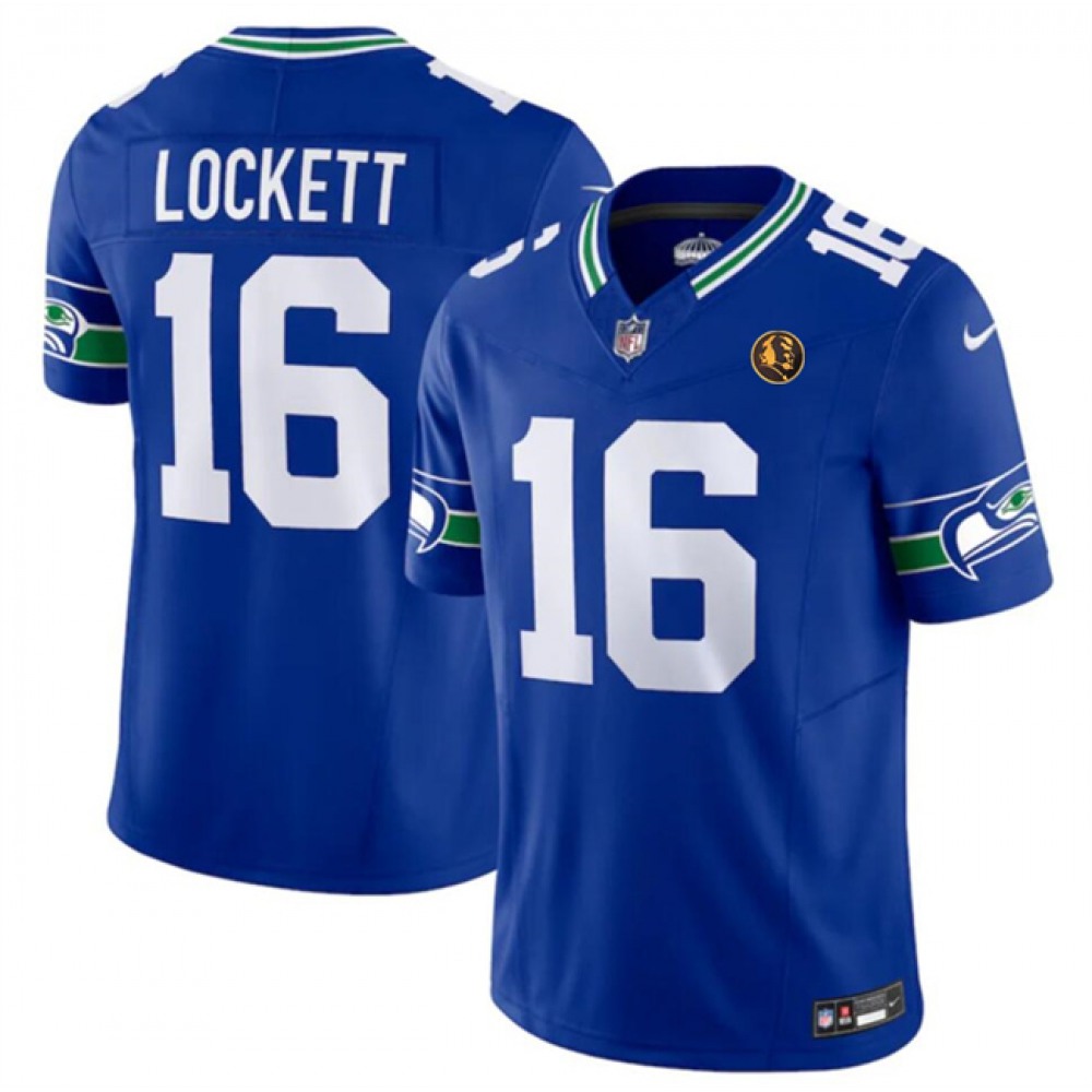 Men's Seattle Seahawks #16 Tyler Lockett Royal 2023 F.U.S.E. Throwback With John Madden Patch Vapor Limited Stitched Football Jersey