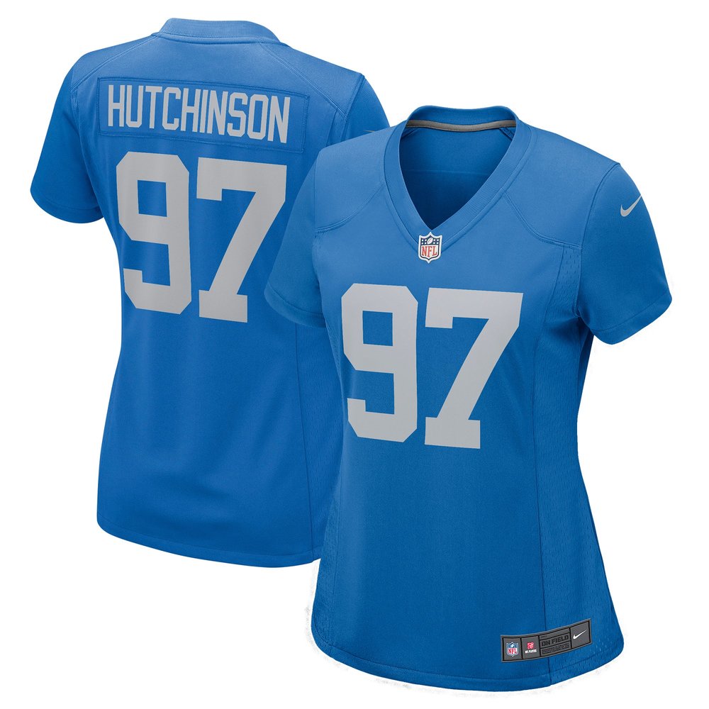 Women's Detroit Lions #97 Aidan HutchinsonBlue Player Jersey