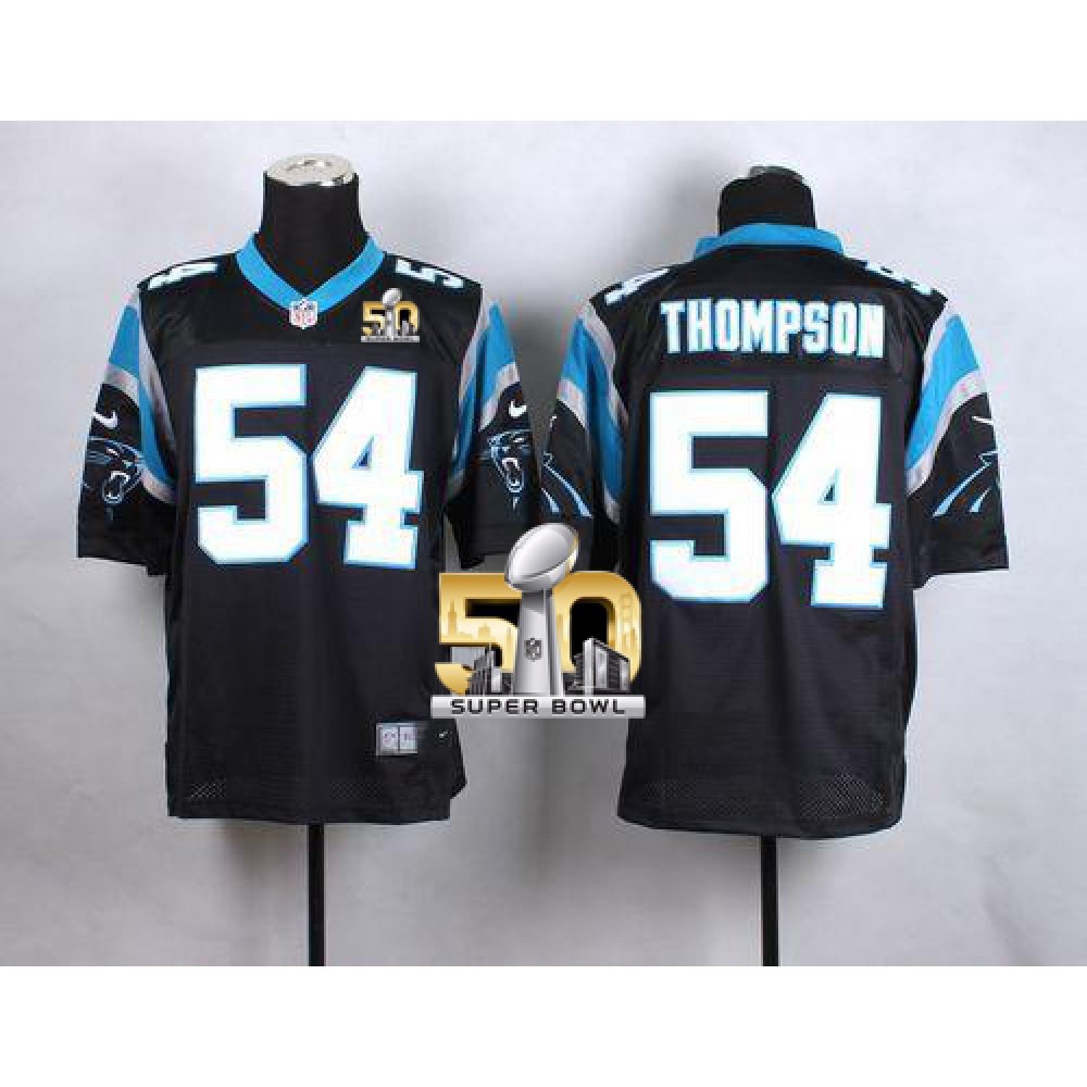 Panthers #54 Shaq Thompson Black Team Color Super Bowl 50 Men's Stitched NFL Elite Jersey