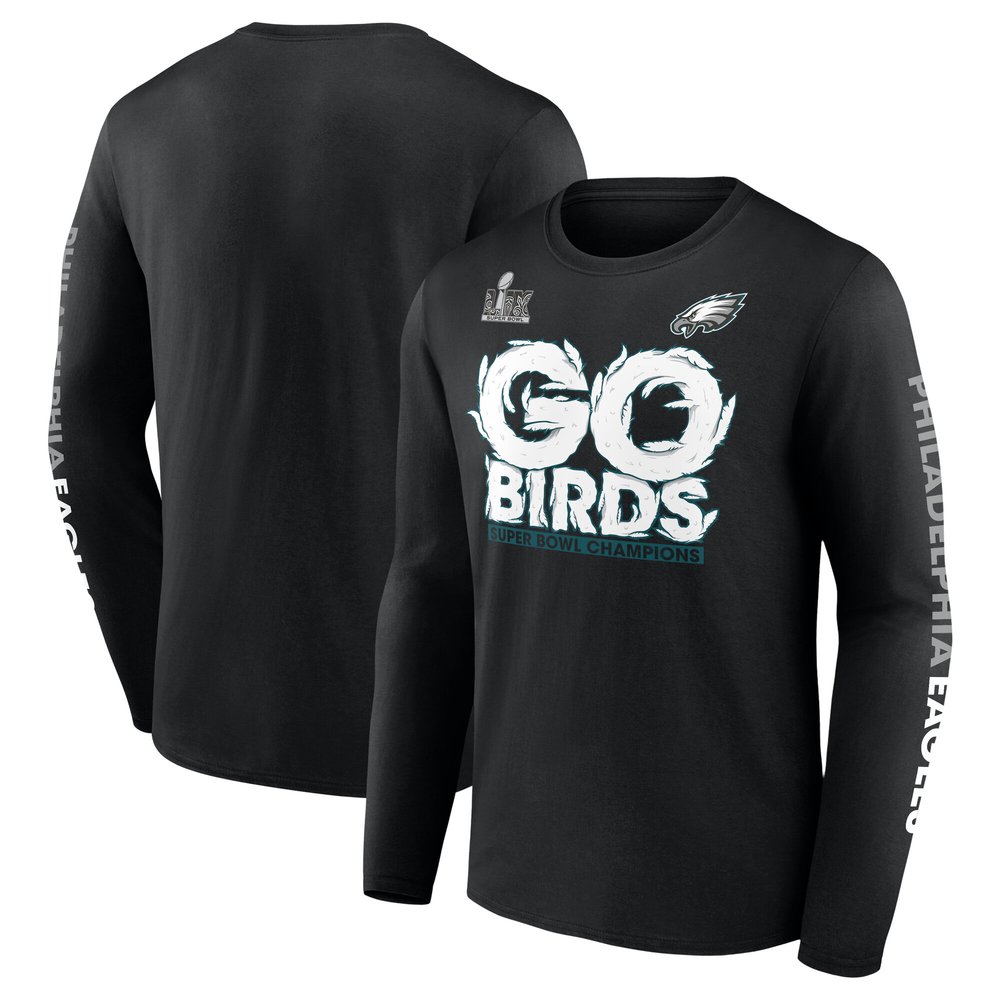 Men's Philadelphia EaglesBlack Super Bowl LIX Champions On Top Go Birds Long Sleeve T-Shirt