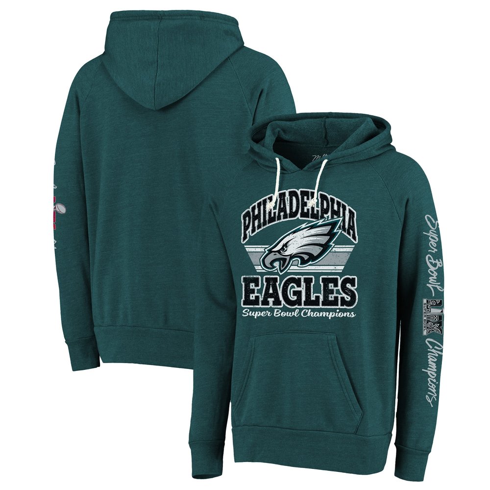 Men's Philadelphia EaglesThreads Midnight Green Super Bowl LIX Champions Sonder Tri-Blend Pullover Hoodie