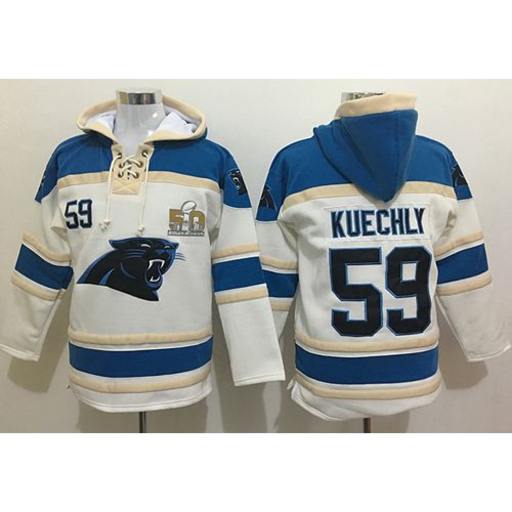 Panthers #59 Luke Kuechly White Super Bowl 50 Sawyer Hoodie Sweatshirt NFL Hoodie