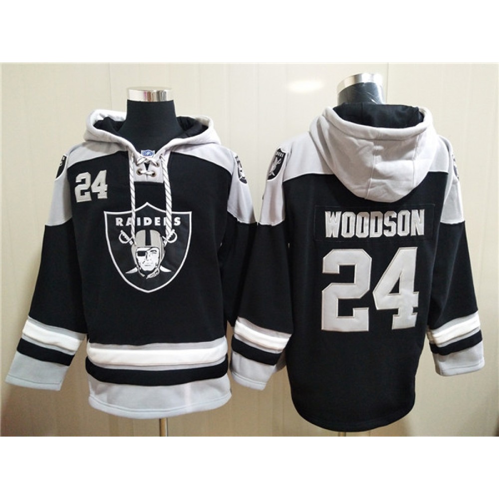 Men's Las Vegas Raiders#24 Charles Woodson Black Ageless Must-Have Lace-Up Pullover Hoodie