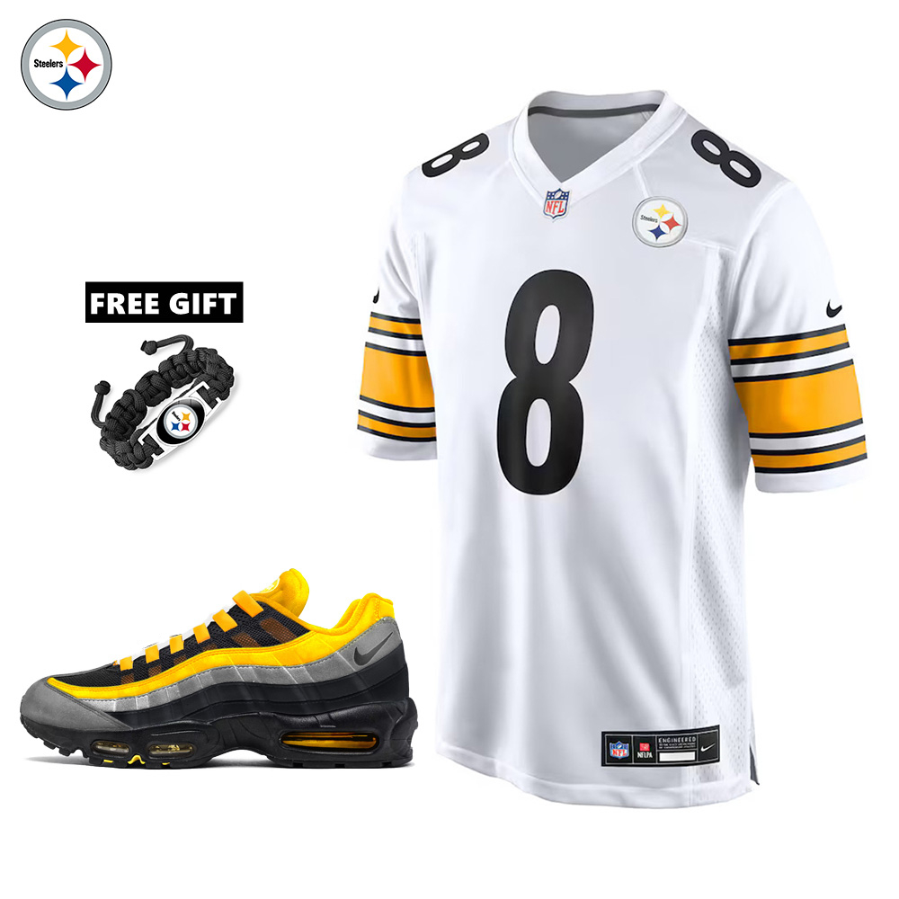 🔥Combo Sale - Pittsburgh Steelers Aaron Rodgers Nike White Game Jersey & Air Max 95 Team Color Sneakers