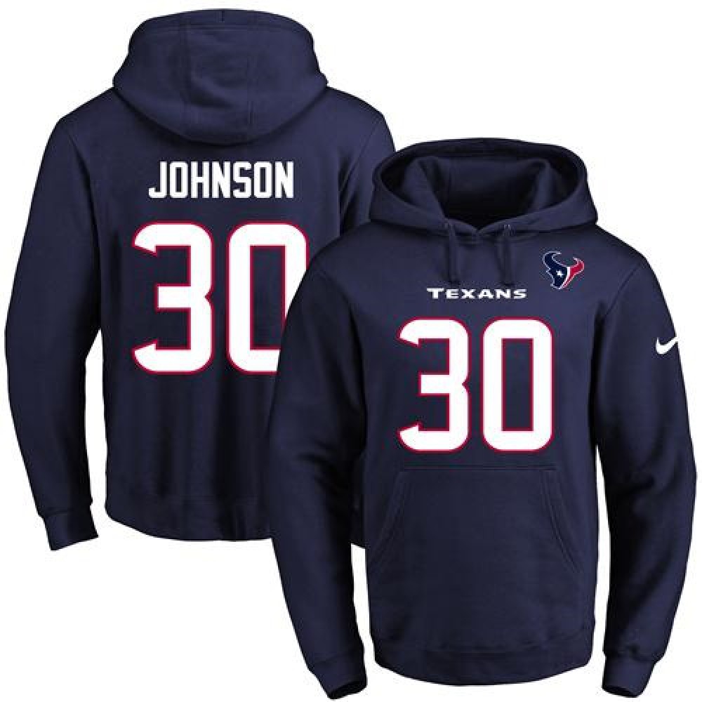 Texans #30 Kevin Johnson Navy Blue Name & Number Pullover NFL Hoodie