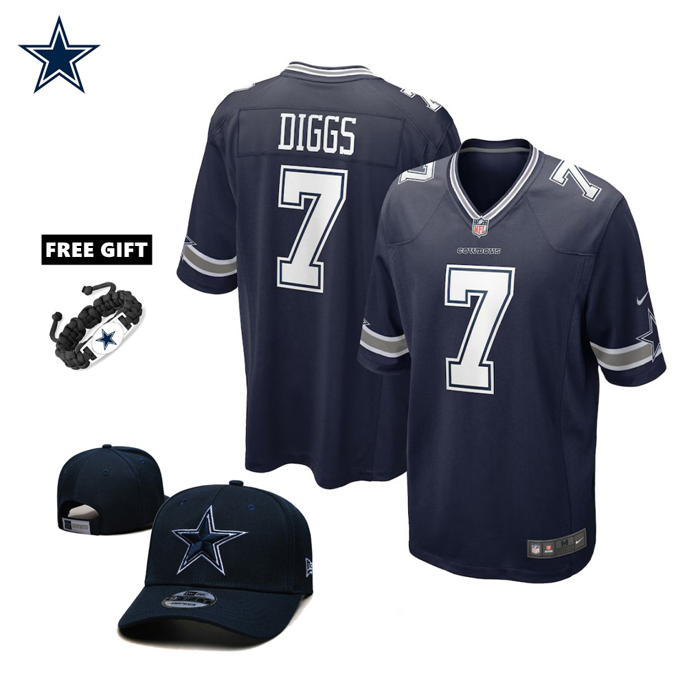 🔥Combo Sale - Dallas Cowboys Trevon Diggs Nike Navy Game Jersey & New Era Navy Main 9FIFTY Adjustable Hat