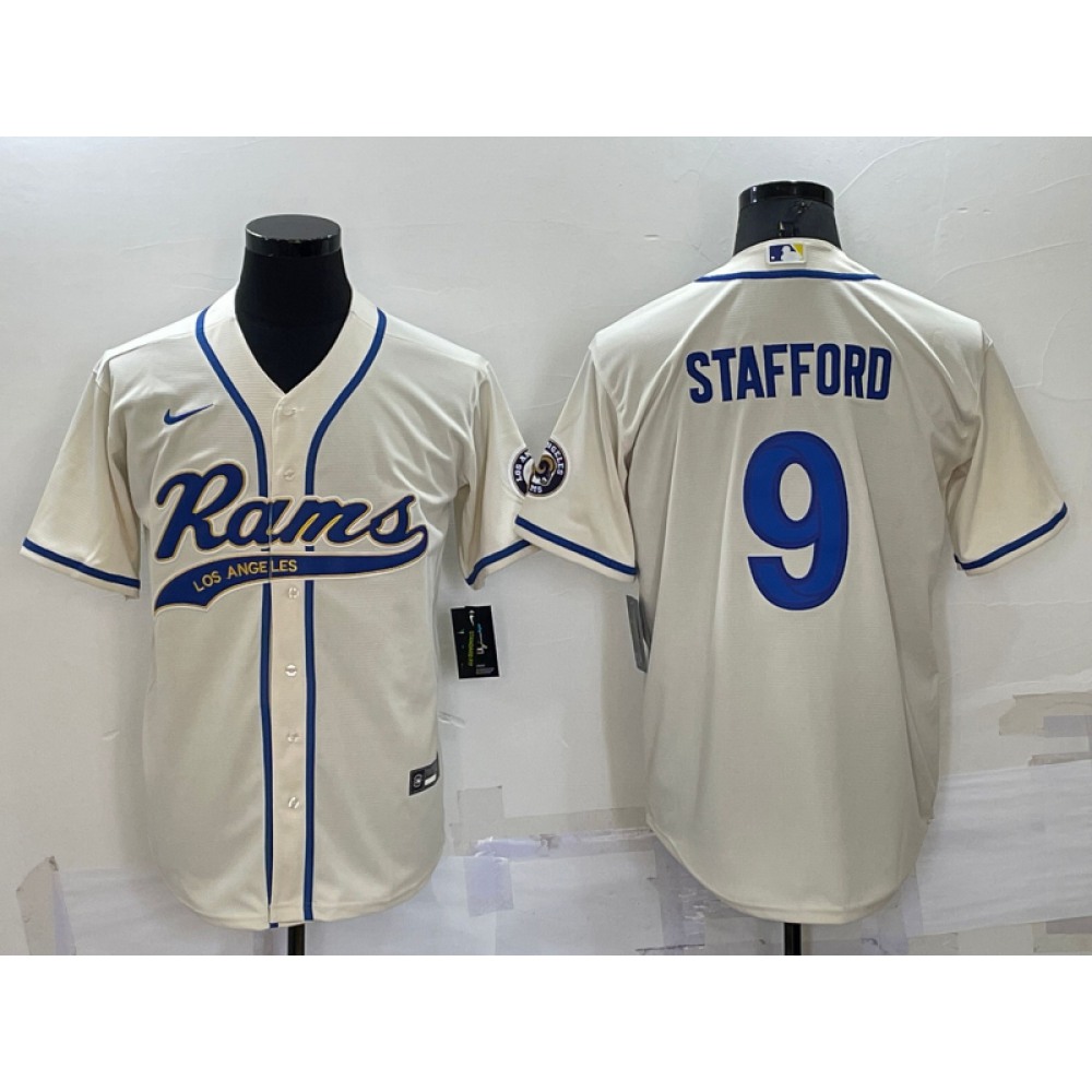 Men's Los Angeles Rams #9 Matthew Stafford Bone Cool Base Stitched Baseball Jersey